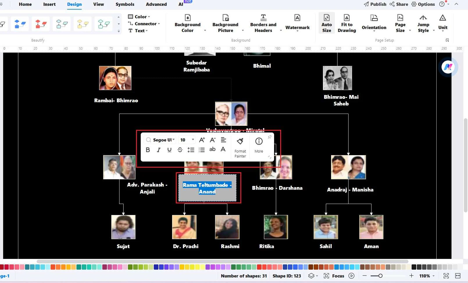 Changing the text format for family tre in EdrawMax