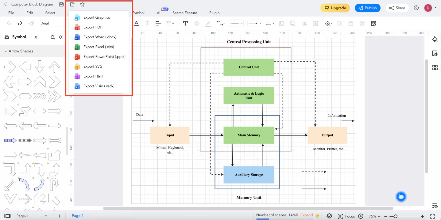 exportar diagrama de bloques de computadora en edrawmax