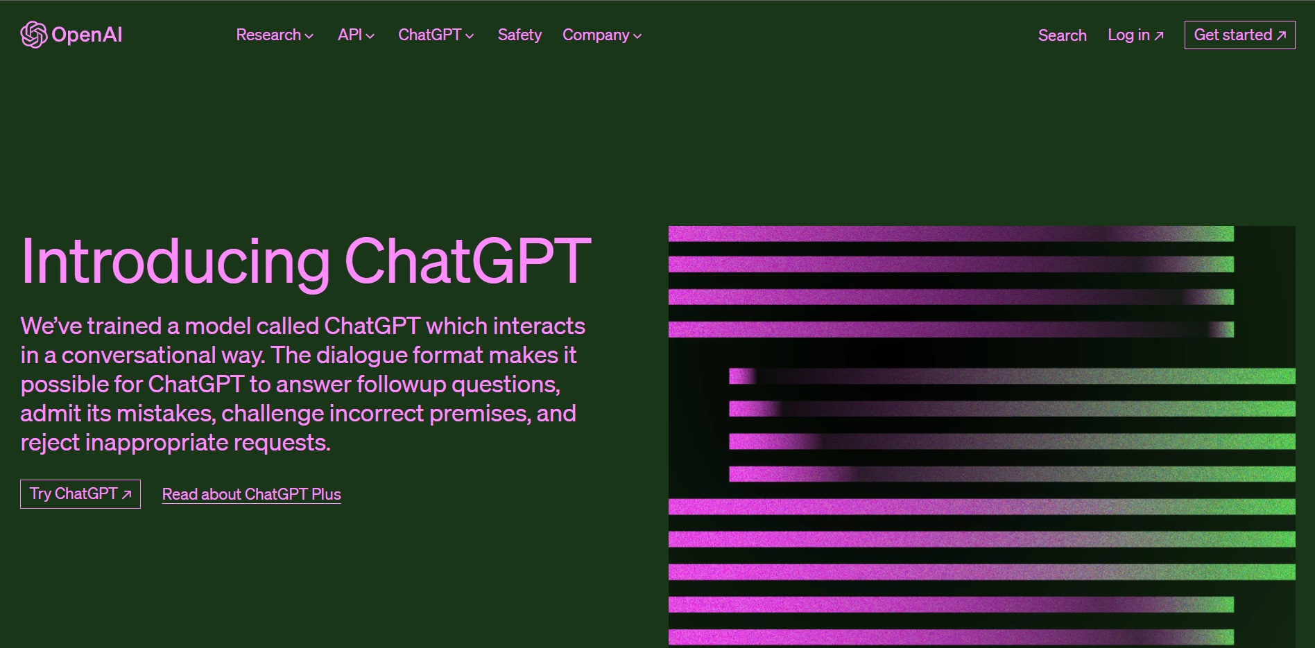 OpenAI home screen introducing chatGPT