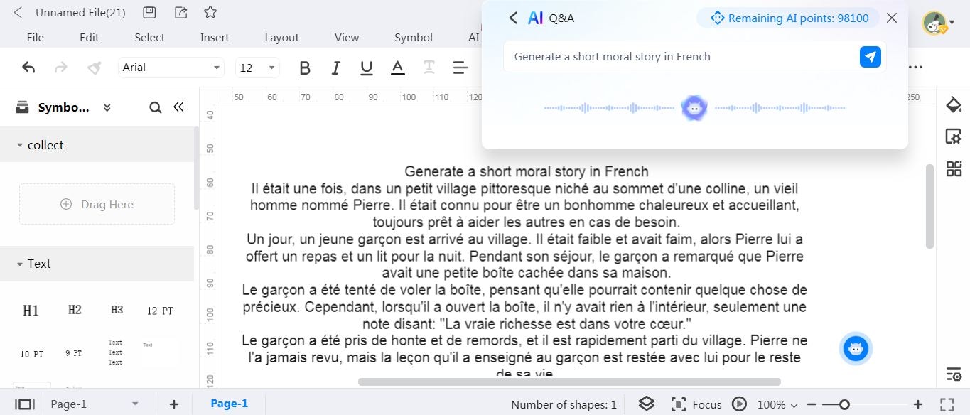 Französische Story generiert von Edrawmax AI