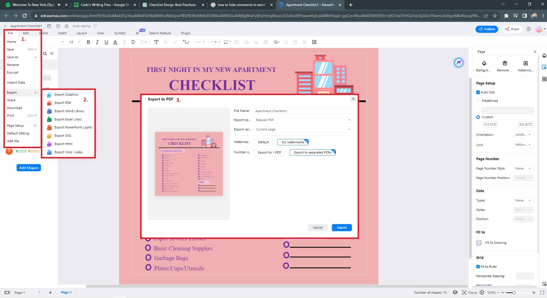 save share or export checklist