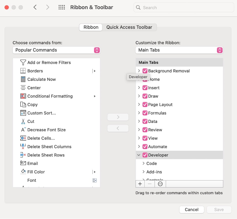 excel ribbon toolbar menu