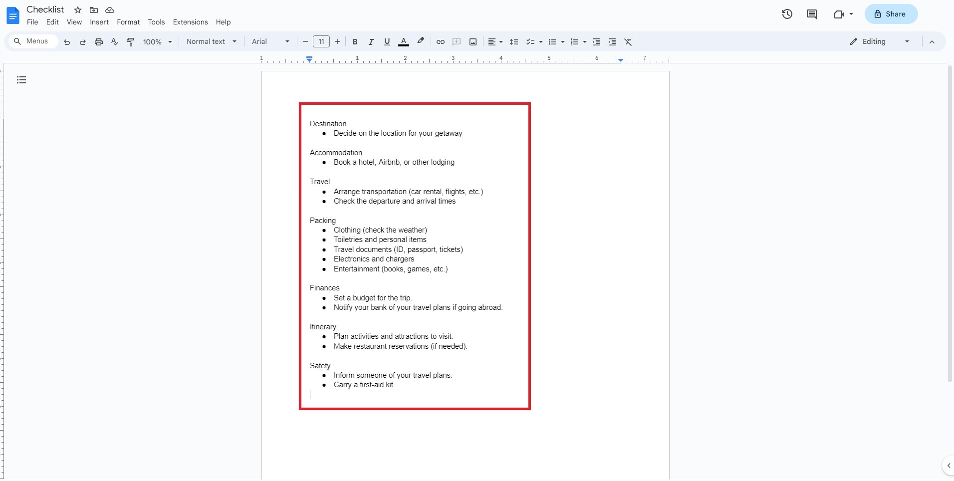 creating checklist items in google docs