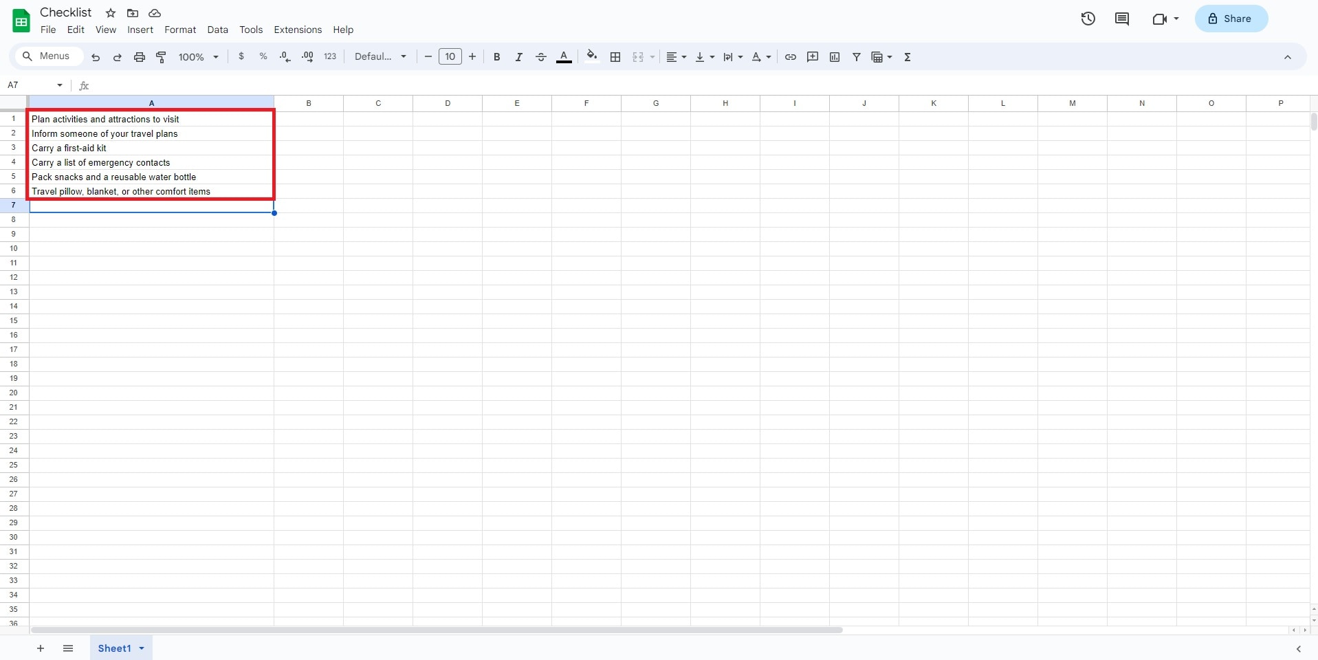 google sheets main window