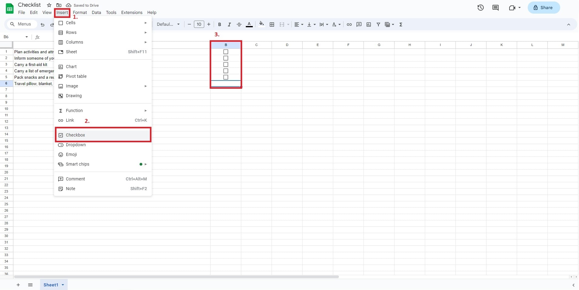 adding checkbox on google sheets