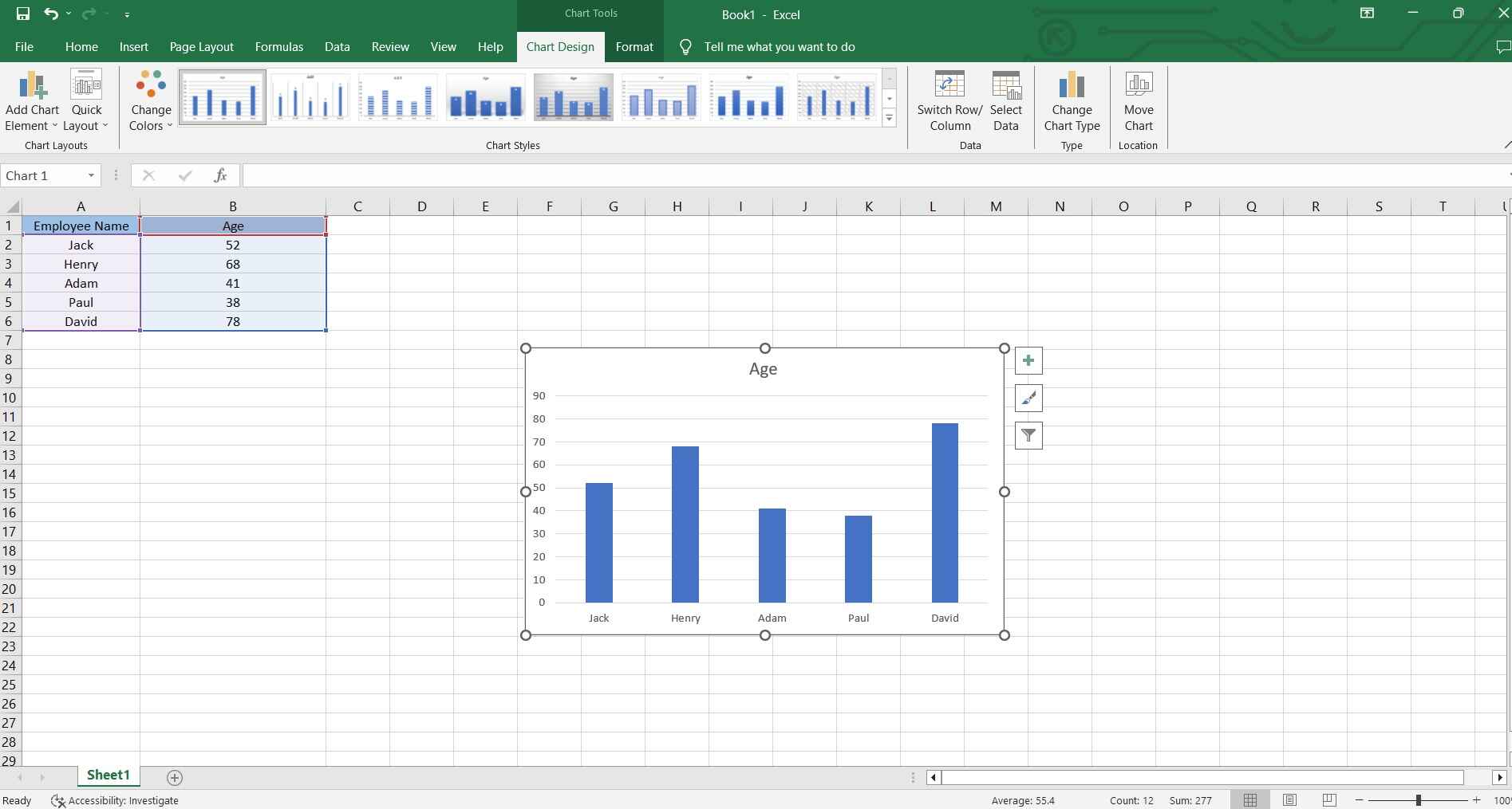 Excel-Diagramm mit geclusterten Säulen
