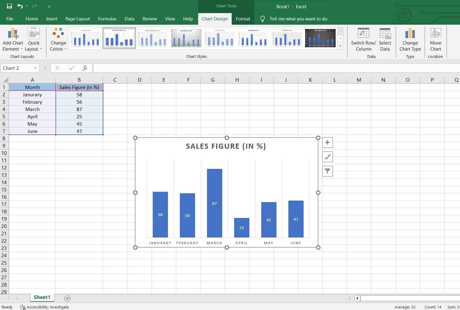 column graph example in excel