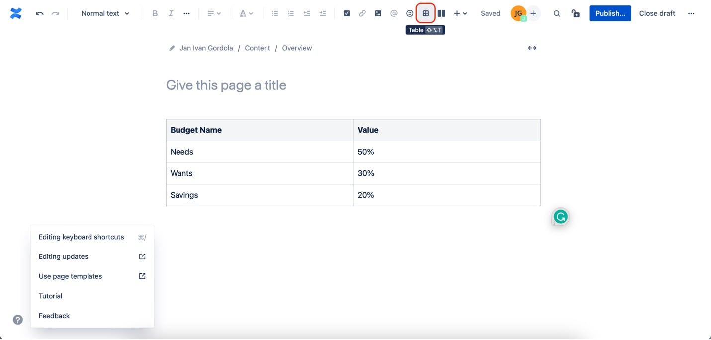 confluence page editor