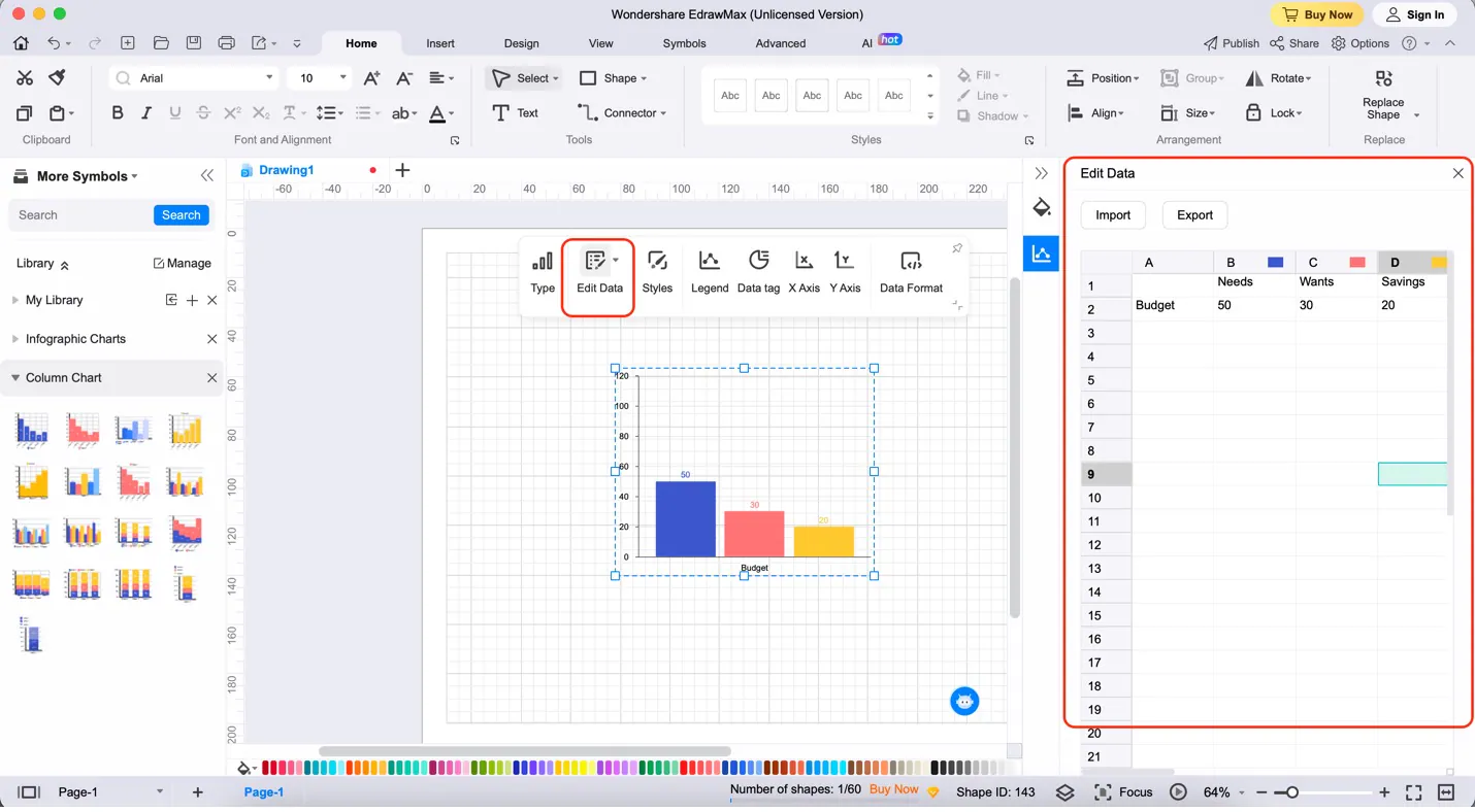 edrawmax edit data panel