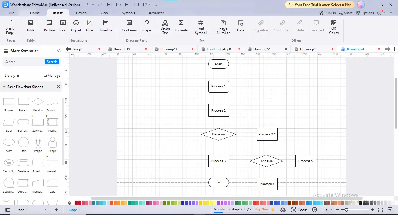 edrawmax añadir textos a las formas del diagrama de flujo