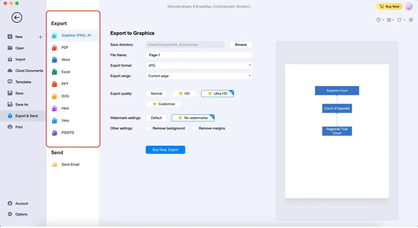 archivos admitidos para la exportación en edrawmax