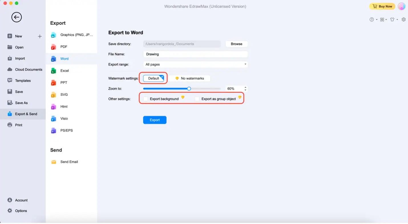 edrawmax export to word and options