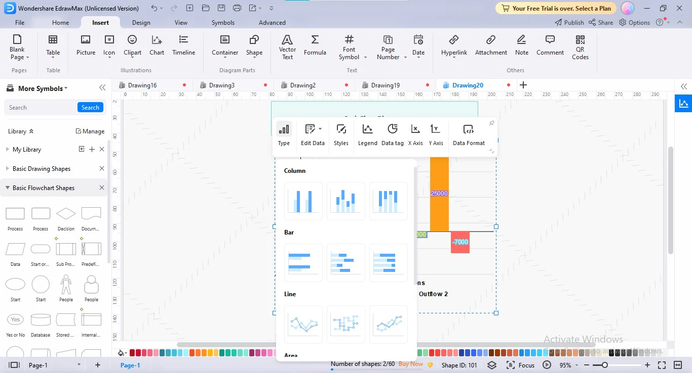 cambiare il tipo di grafico edrawmax