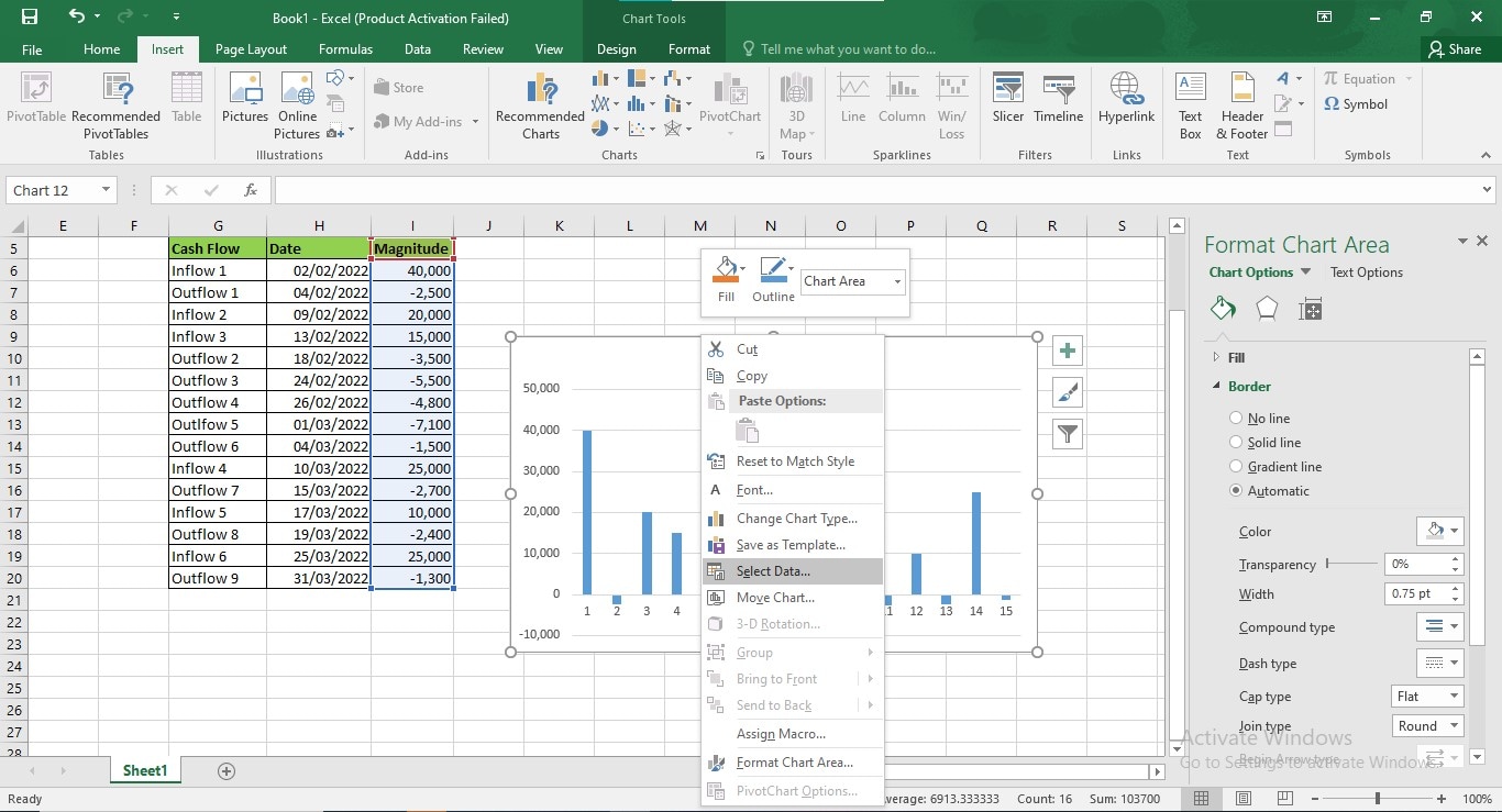 clicking select data option excel