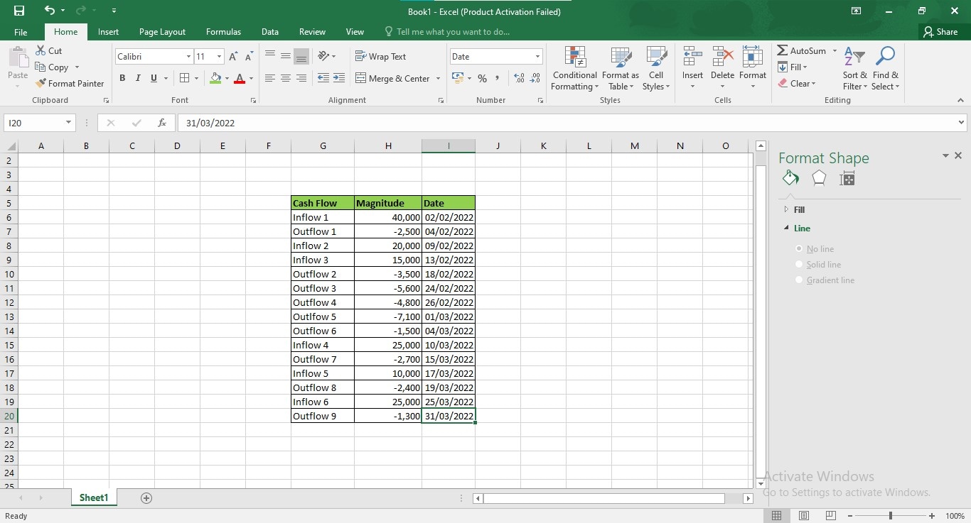 ms excel creating dataset