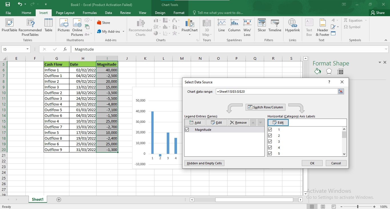 excel editing horizontal axis