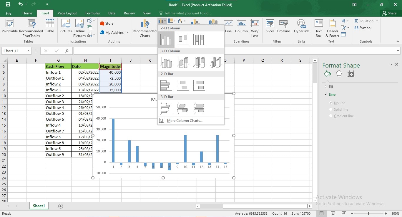 excel inserting chart group