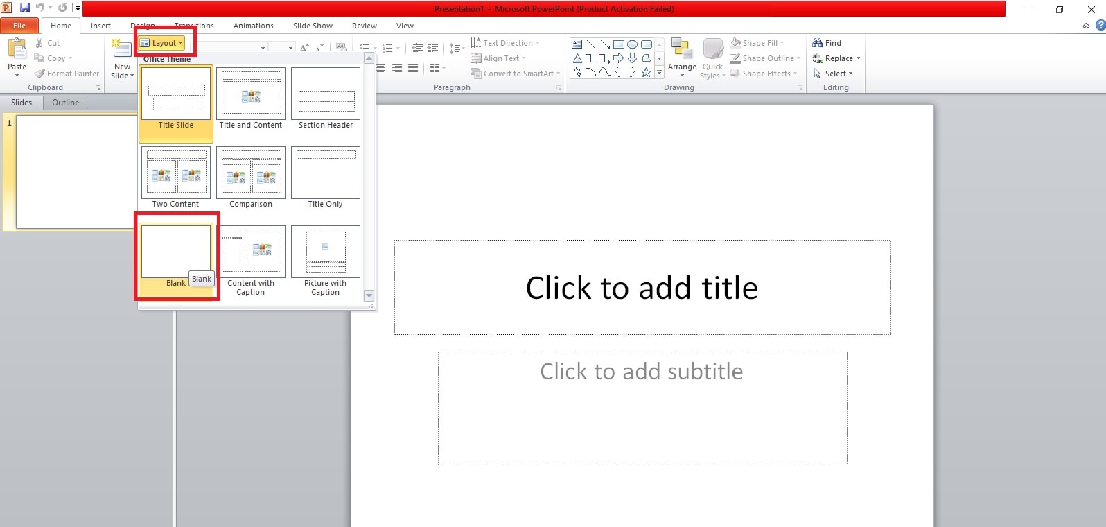 blank slide in powerpoint