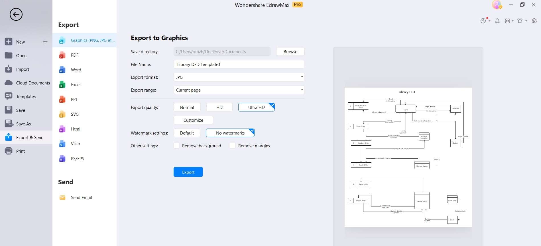 Exportation et envoi de dfd par edrawmax