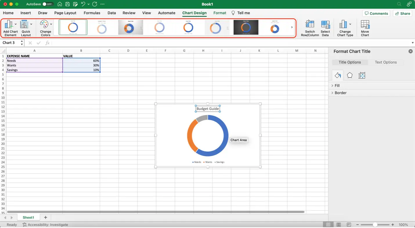 microsoft excel chart design toolbar