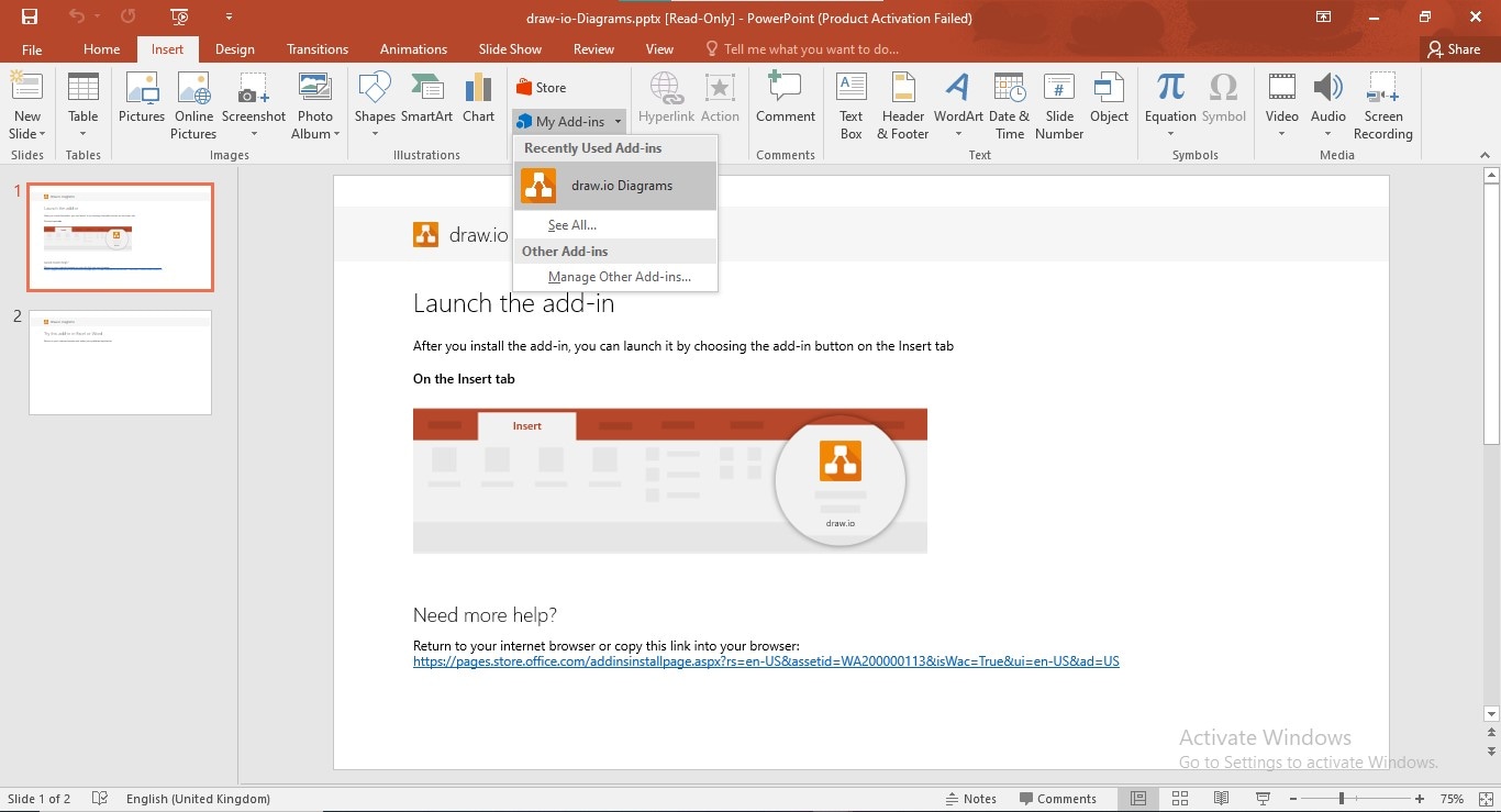 ms powerpoint inserisci drawio aggiungi in