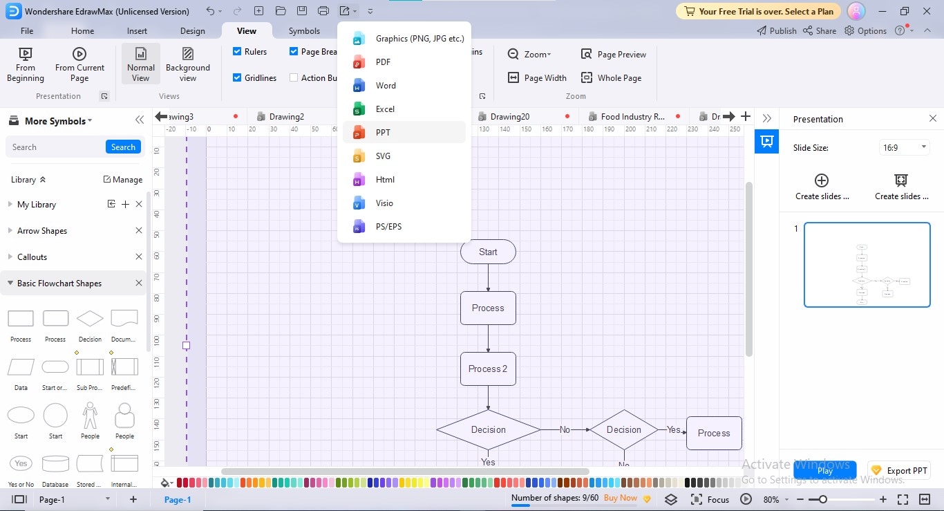 edrawmax choosing the ppt export format