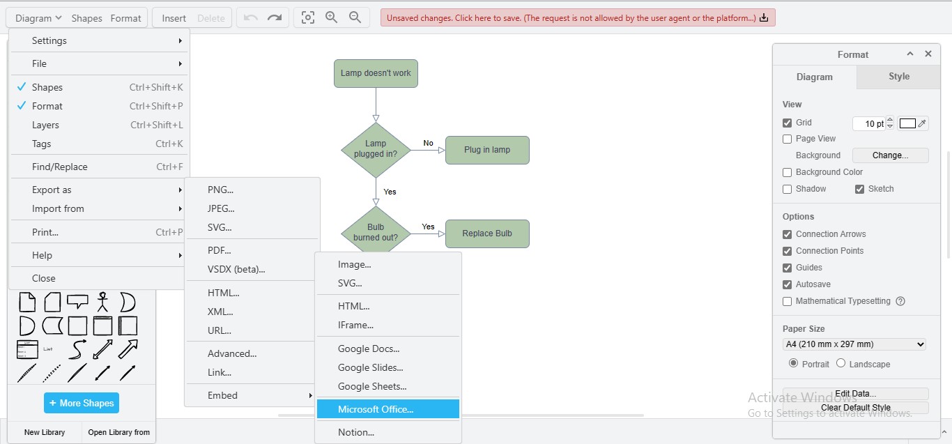 embedding drawio in ms office