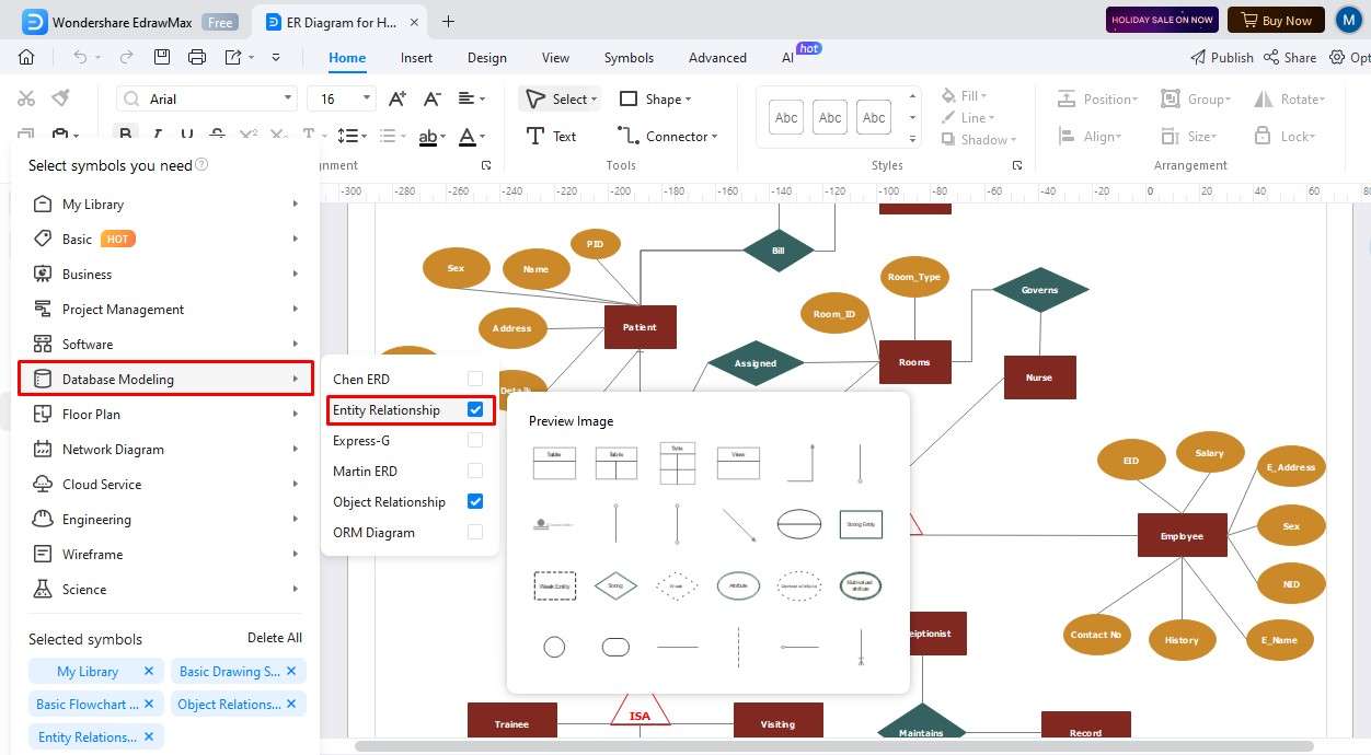 símbolos de un diagrama ER en EdrawMax 2