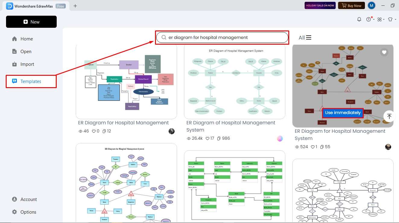 método 1 paso 1 de la creación de diagramas er: selección de una plantilla