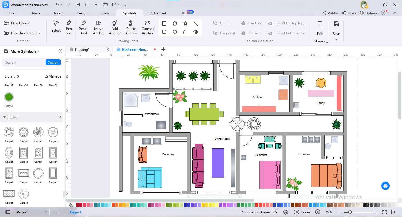 edrawmax floorplan furniture and accessories