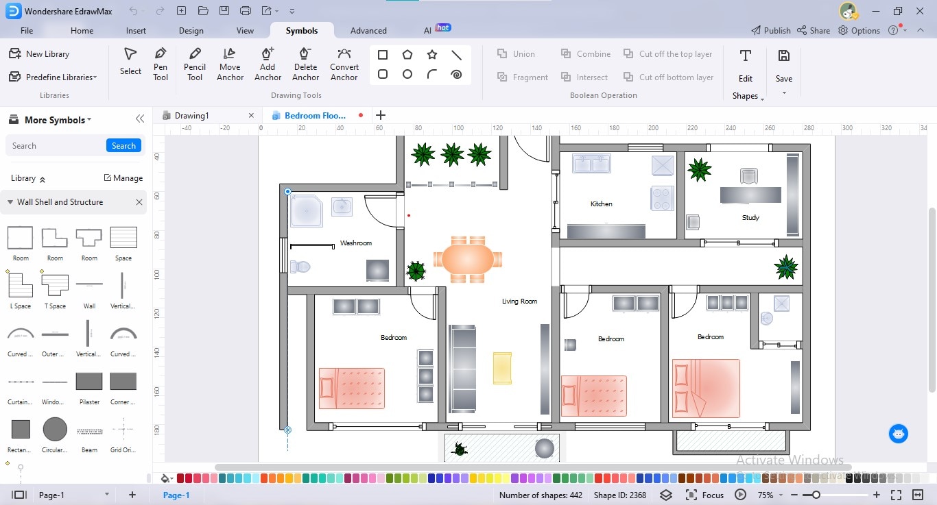 edrawmax floor plan defining walls