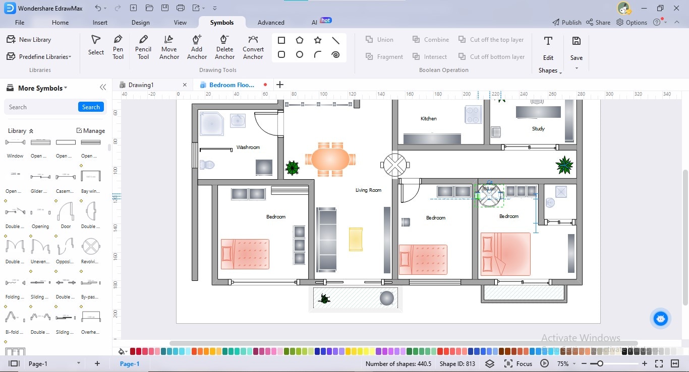 edrawmax plano puertas y ventanas