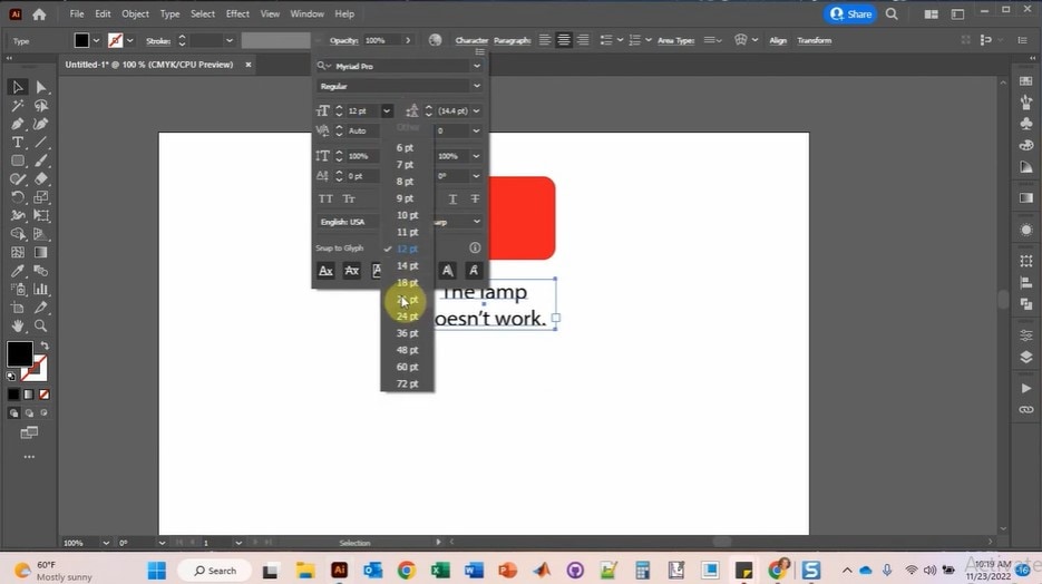 adobe illustrator adjusting flowchart text size