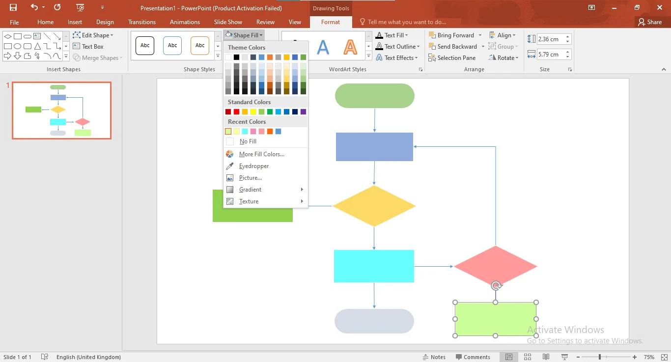 personalización del color diagrama de flujo formas powerpoint