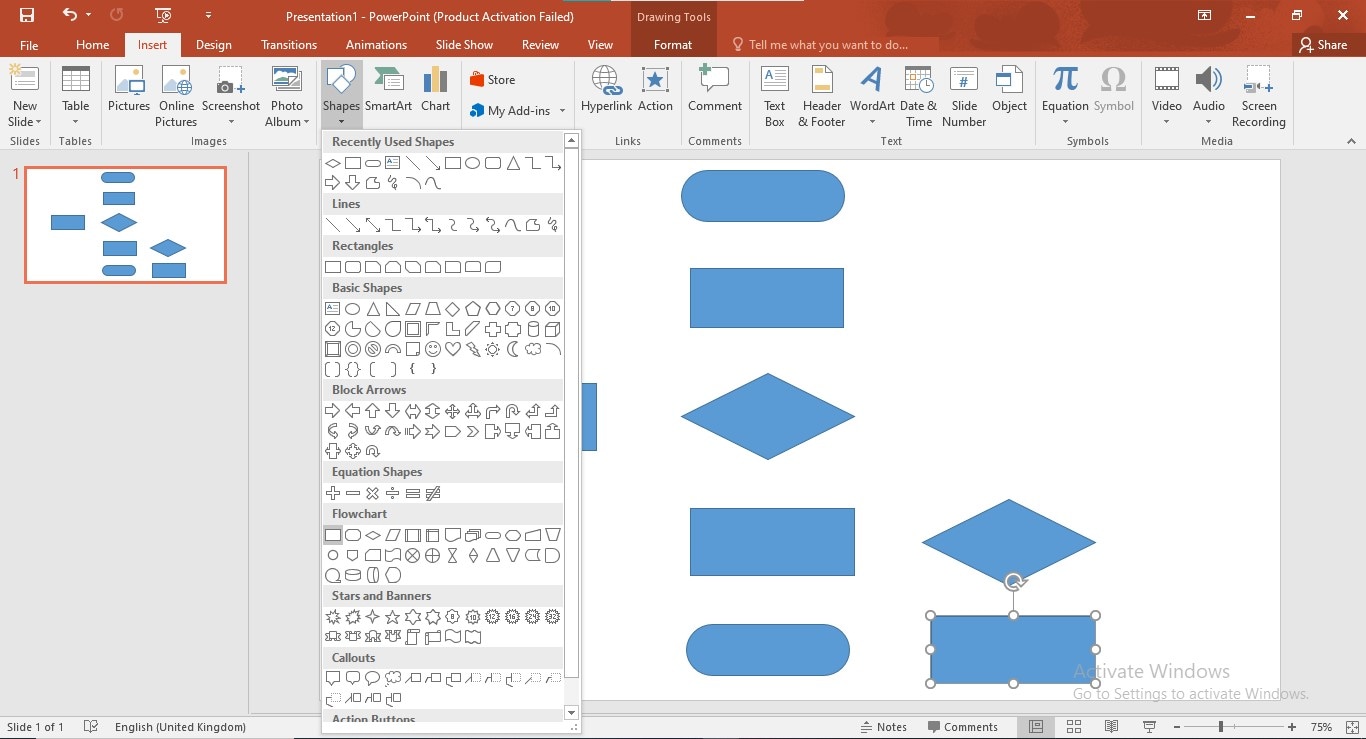ms powerpoint drawing flowchart shapes
