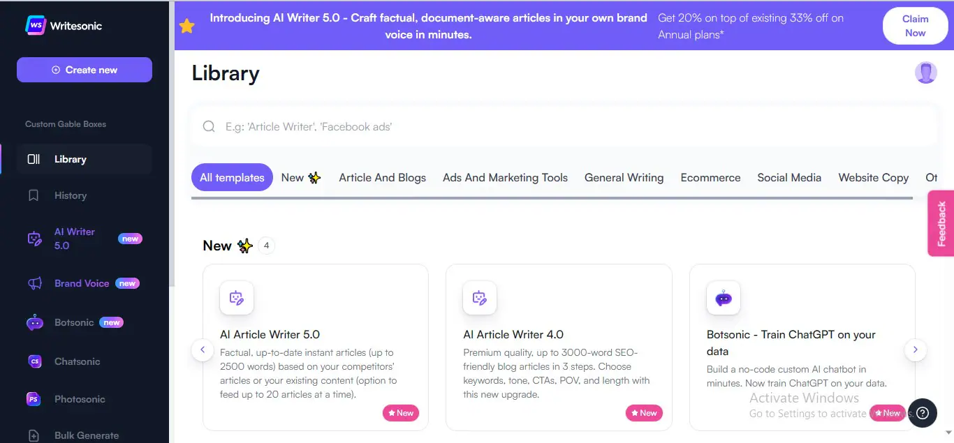 writesonic as ai content writer free