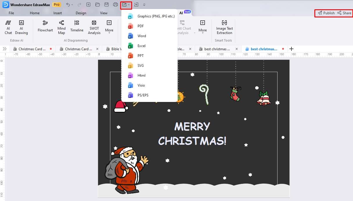 step 6 of creating a christmas card template: exporting and sharing