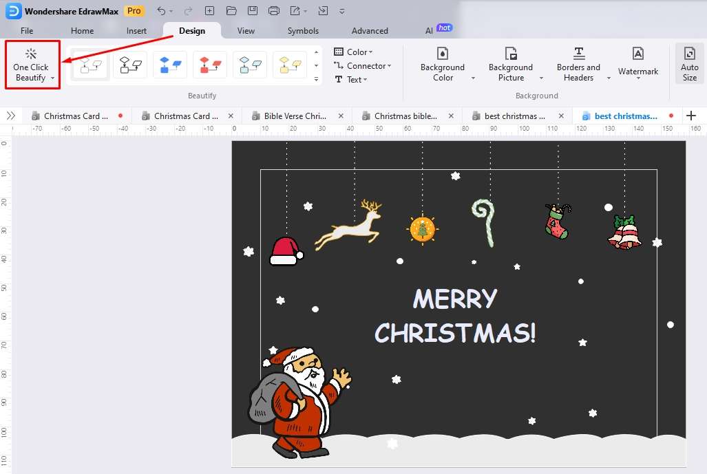 step 5 of creating a christmas card template: automatic formatting