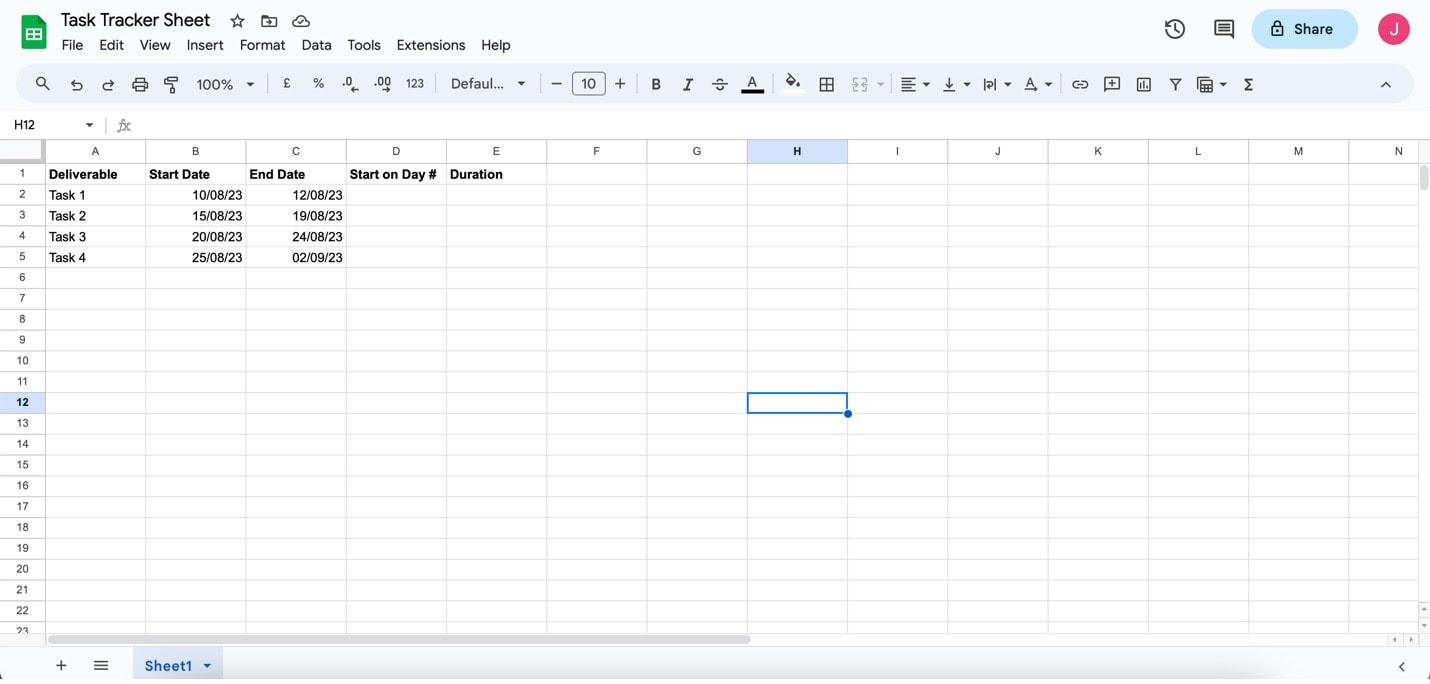 Google Sheets Tabellenkalkulation