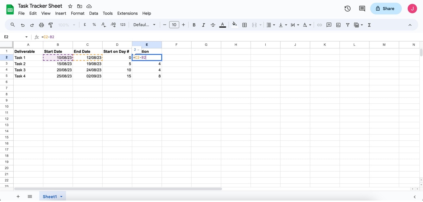 google sheets subtrahieren formel