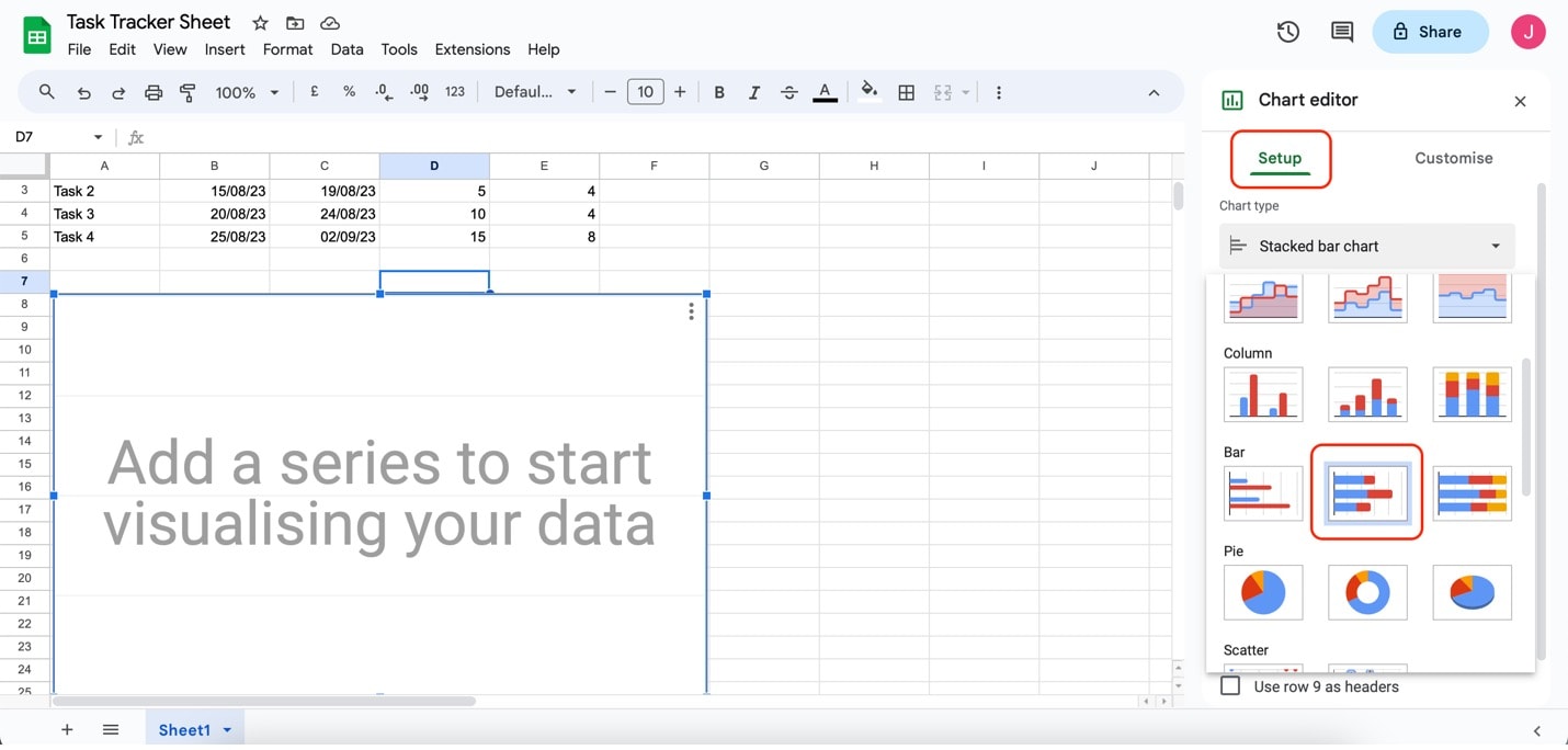 Google Sheets Diagramm Editor Einrichtungsmenü