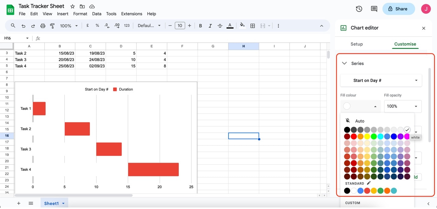 google sheets Serienfarben