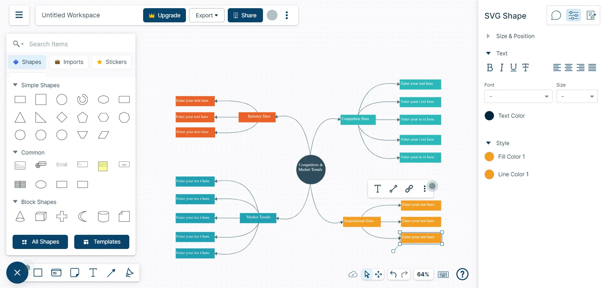 Creately apresenta sua interface de personalização para mapas mentais.