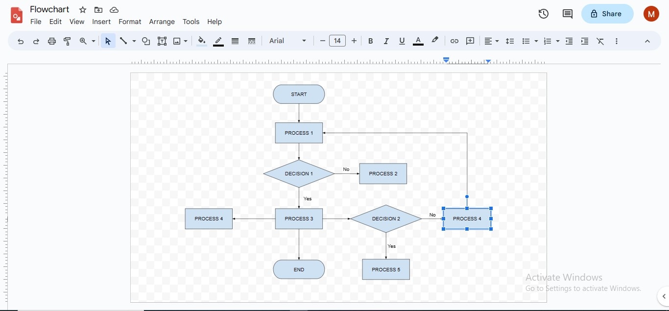 adding text to google drawing flowchart
