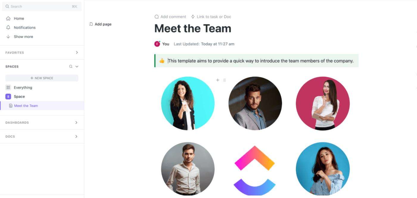clickup meet the team template