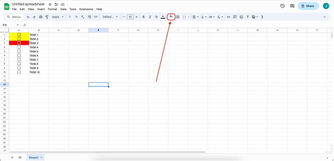 google sheets format tick box