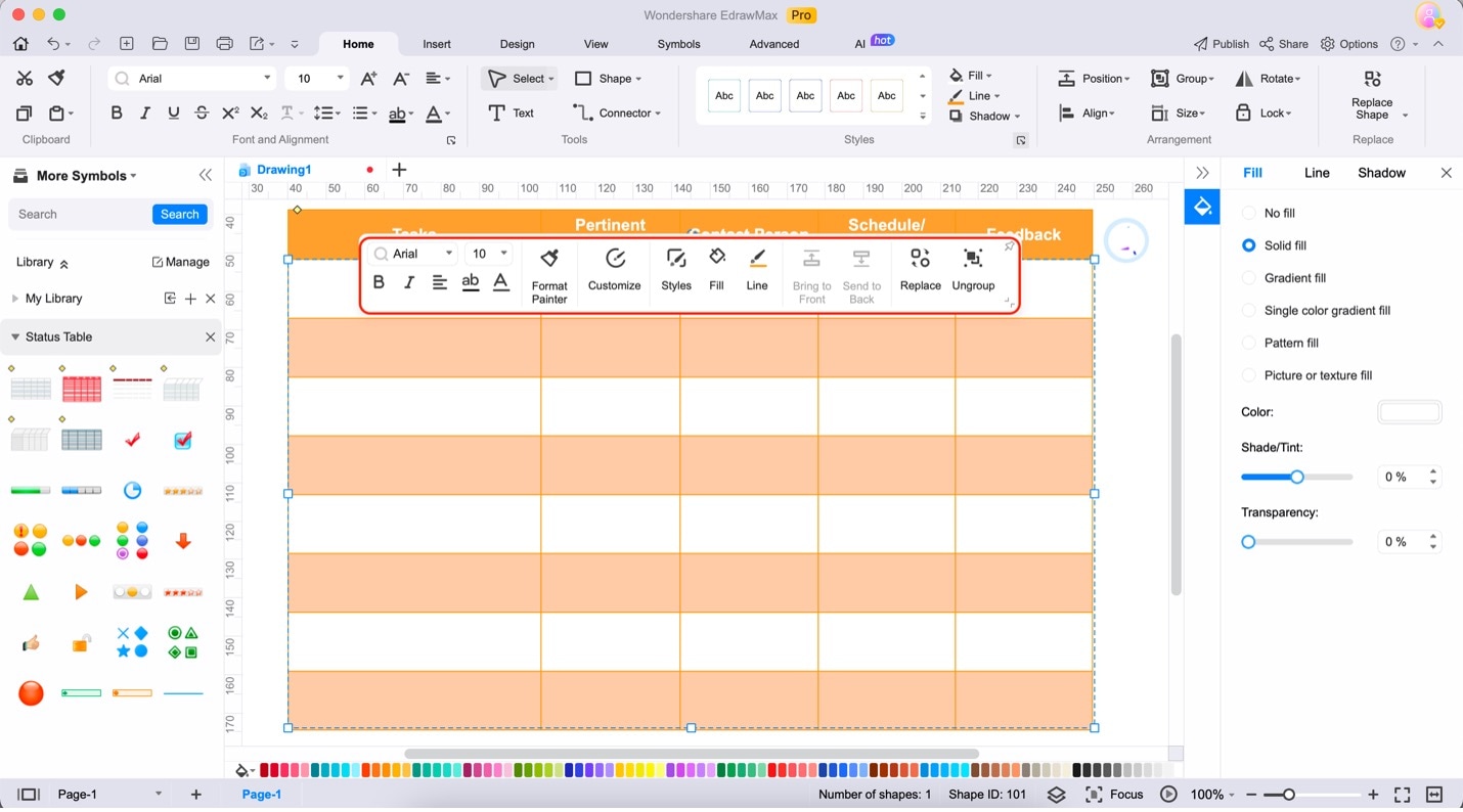 barra de personalización de edrawmax