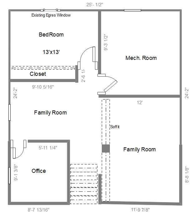 basement floor plan with office
