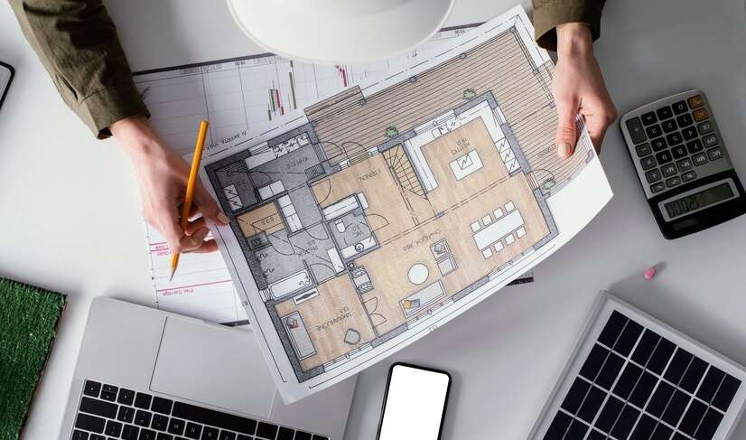 architect working on house plan features