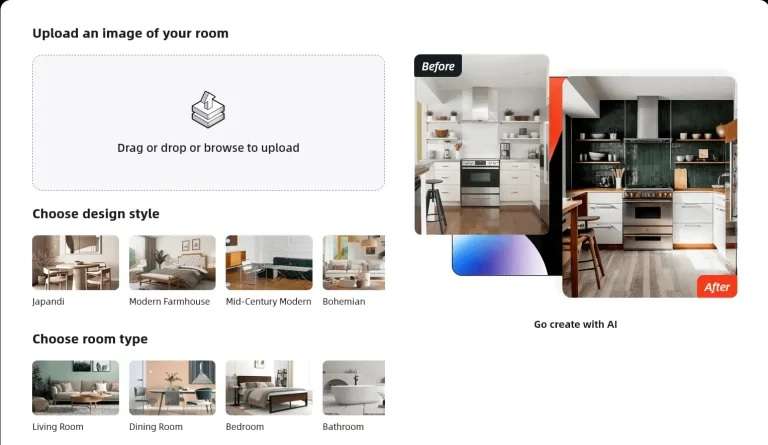 homedesignsai upload sample room interface